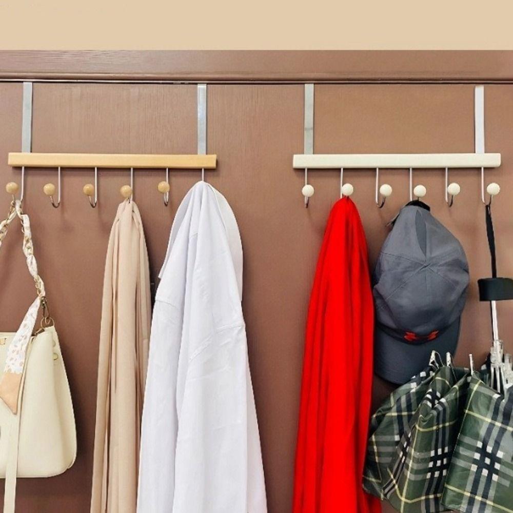 Durable 6 Hooks Over The Door Hooks Folding Punch Free Clothes Coat Hooks Space Saving Large Capacity Wall Hanger for Home