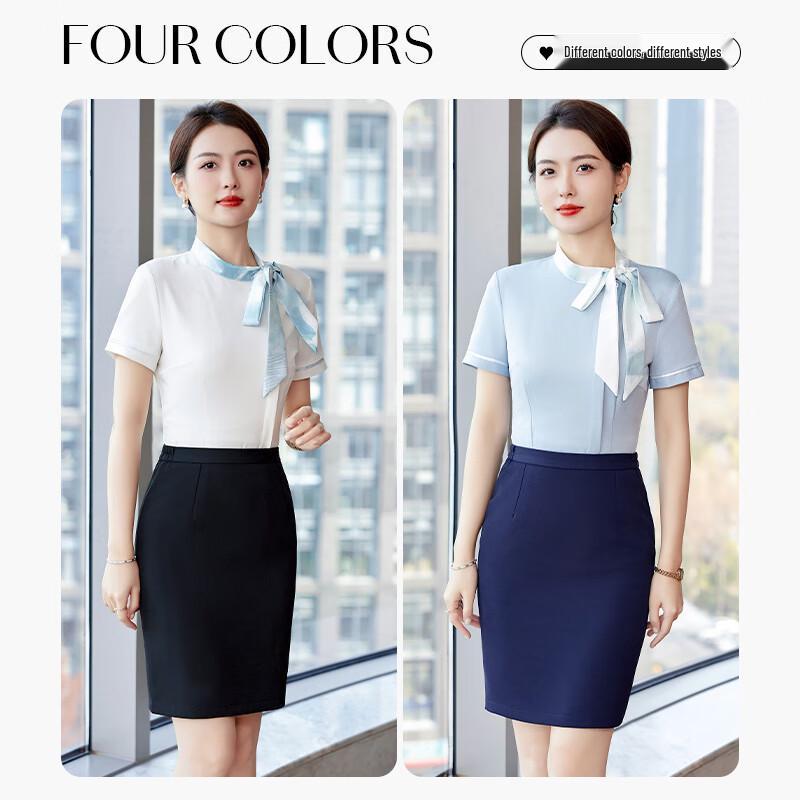 Women's Short Sleeve Bow Tie Uniform Shirt