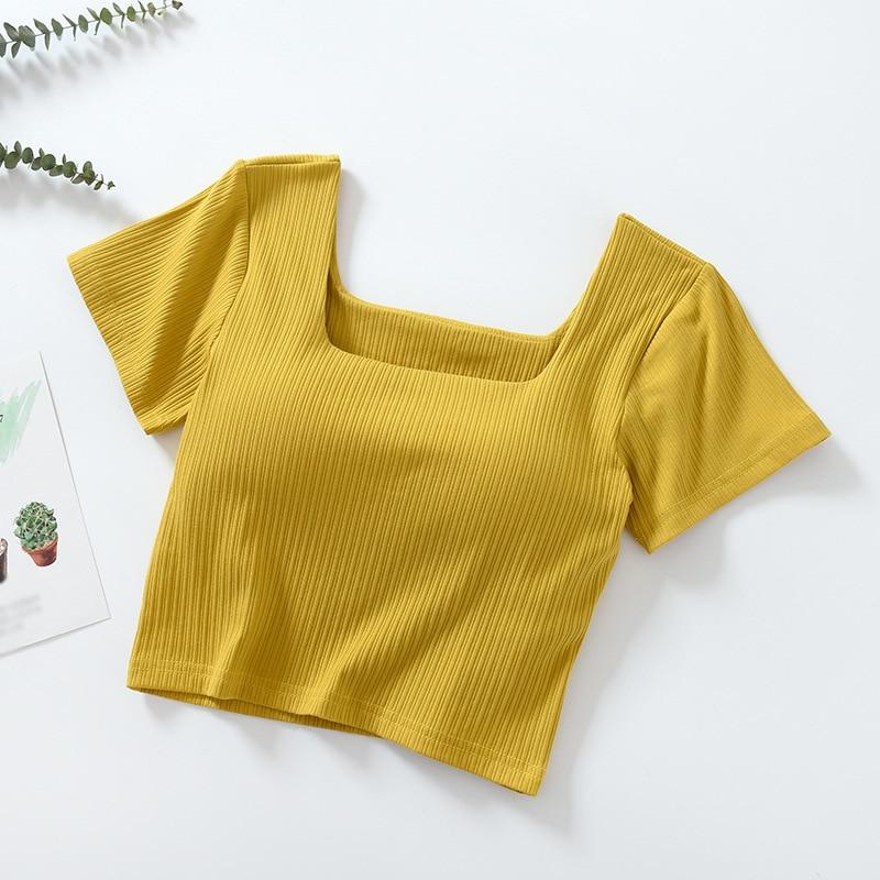 

Летние шорты с накладкой на грудь, цельная чашка с квадратным вырезом и короткими рукавами с пупком, женская внутренняя футболка M