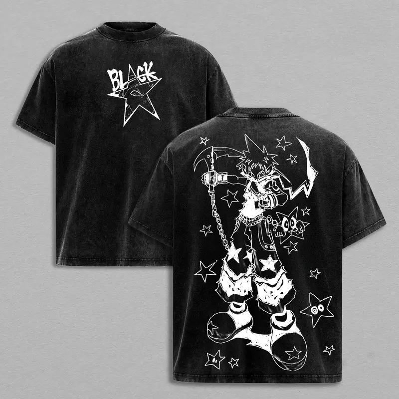 Черная Звезда Пожиратель Душ Одежда Мужская Футболки с коротким рукавом Манга Винтажные Стиранные Футболки Повседневные Хлопковые Футболки Харадзюку Мужская Футболка XXL чёрный