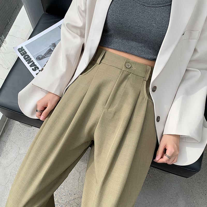 Modă Nou Pantaloni Drepți cu Talie Înaltă pentru Femei Pantaloni Simpli Casual pentru Doamne de Birou Pantaloni Casual Solizi Largi Eleganți cu Buzunare Croială Slim Pantaloni Femei 25625