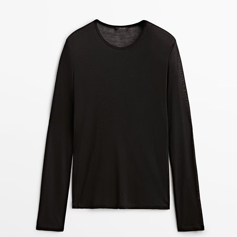 

Women s Minimalist Casual Gray Long Sleeves Crew Neck T-shirt MD Black S