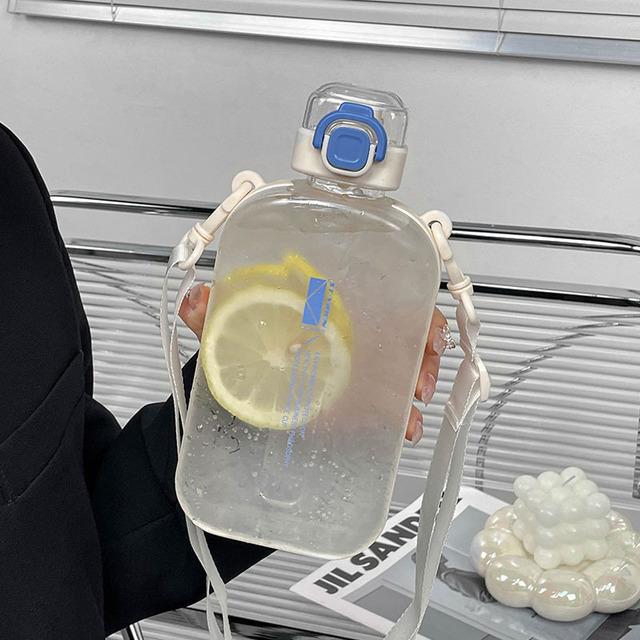 Flat Square Transparent Water Bottle Portable Travel Canteen With Adjustable Strap Elegant Slim Bottle For Sport Camping