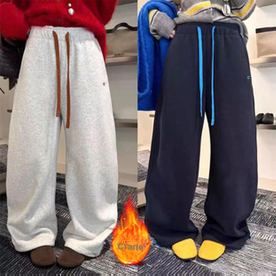 Autumn Winter New Style Fleece Thick High Waist Knife Leg Pants Women Wide Leg Casual Pants