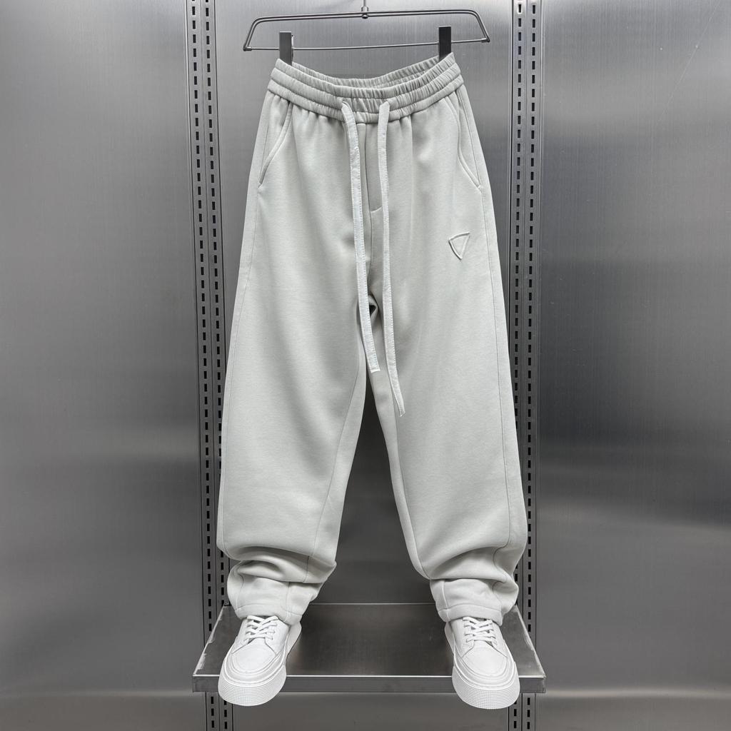 2025 Spring/Autumn Men's Trendy Korean Scimitar Pants: Loose Straight-Leg Patchwork Streetwear Sweatpants