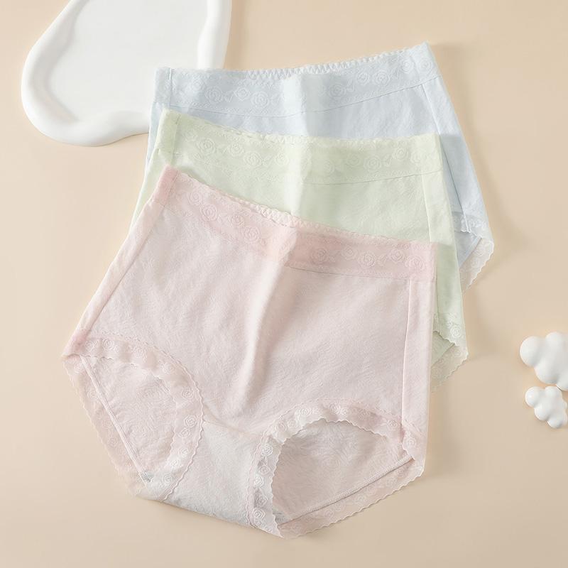 Fentengan Breathable Mesh 10A Antibacterial 3-pack Xinjiang Cotton Jacquard Pure Cotton Crotch High Waisted Women's Underwear