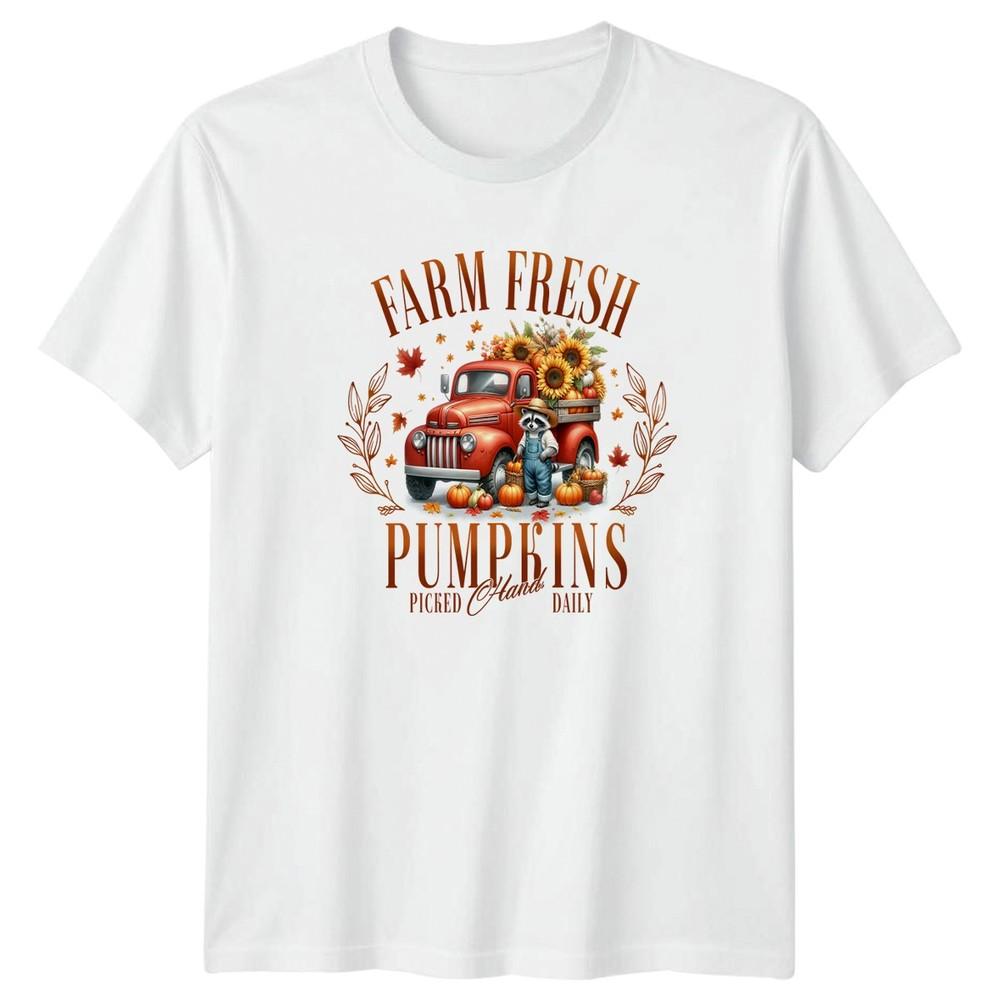 Farm Fresh Pumpkins Picked Hand TShirt Farmhouse Raccoon Autumn Harvest S