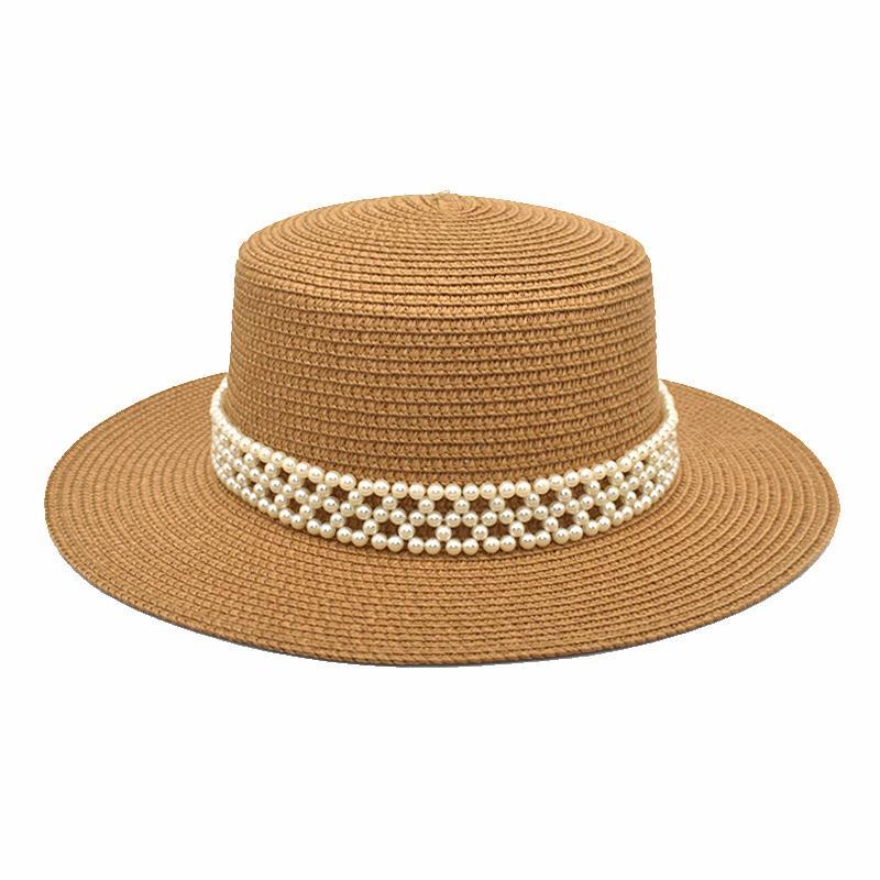 Gras Hut Sommer Neu Perle Flache Oberseite Gras Hut Damen Lässiger Sonnenschutz Hut Prinzessin Zylinder