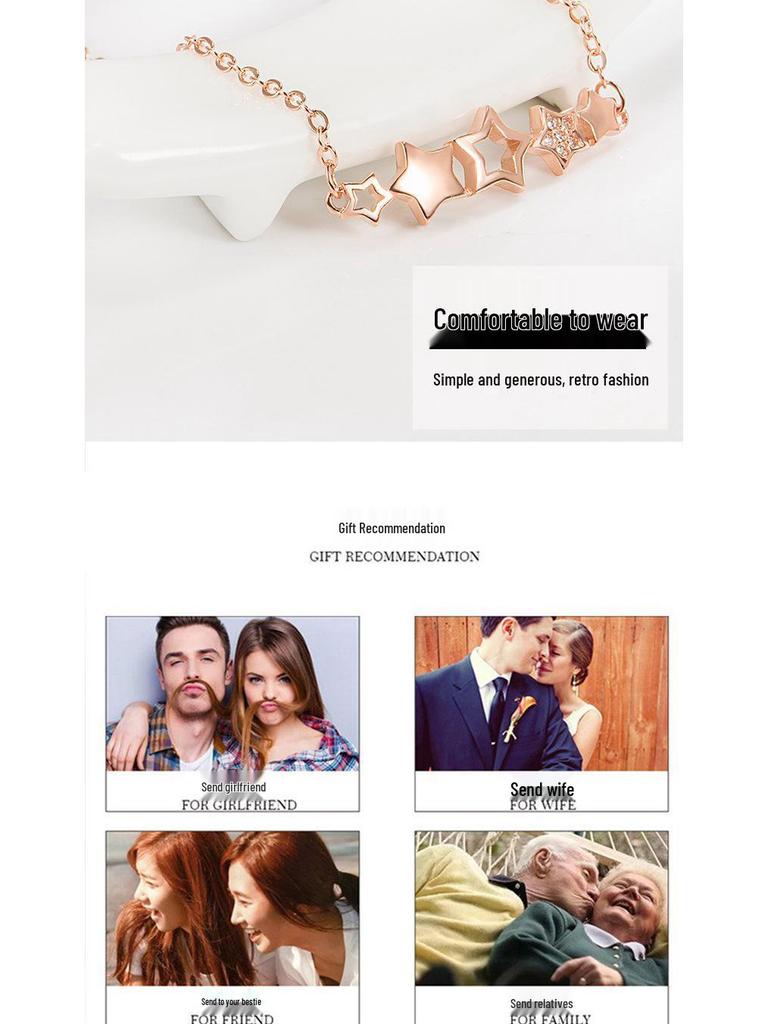 Versatile Zircon Star Bracelet for Women - Personalized Five-Star Design, Perfect for High-End Christmas or Birthday Gift