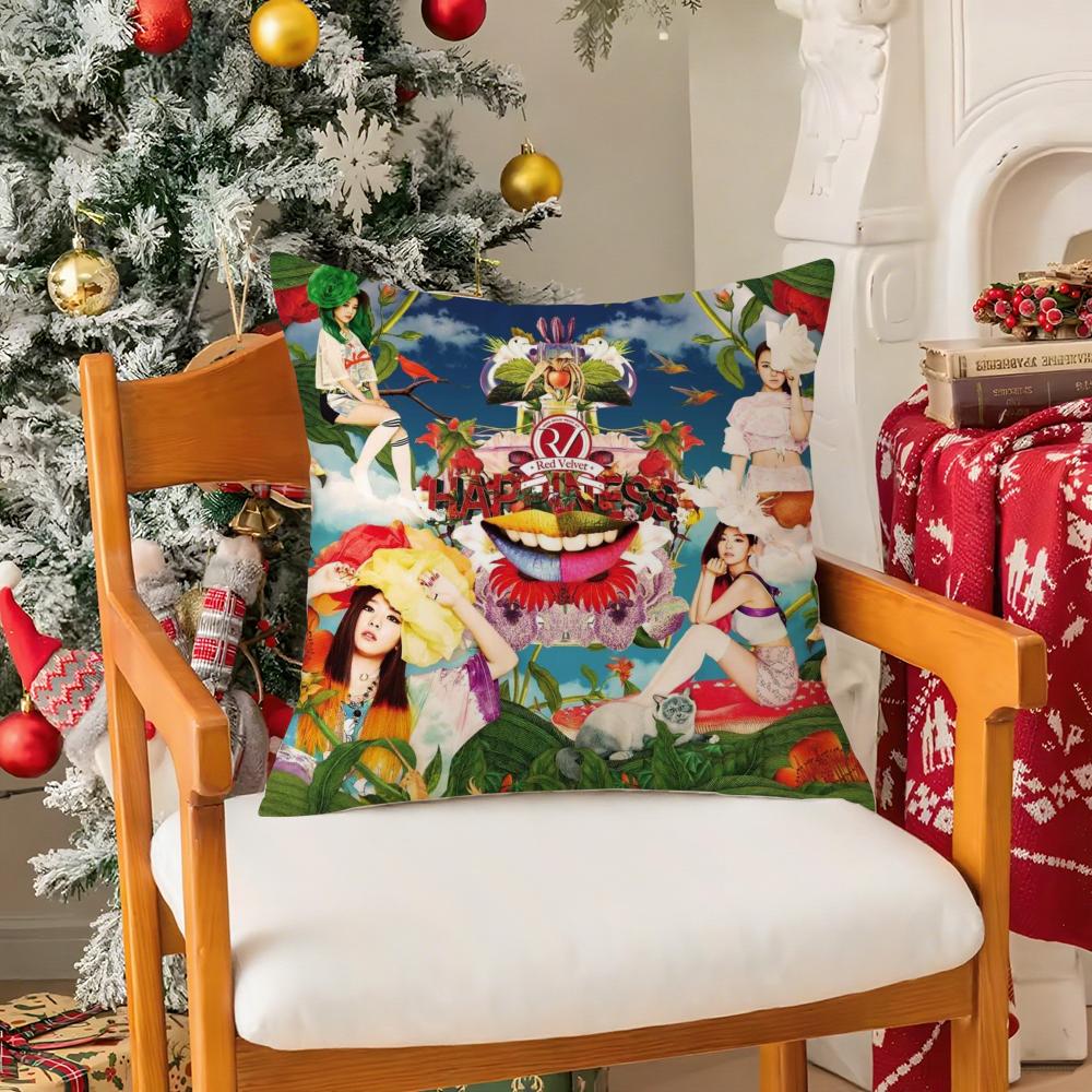 

R-red V-velvet girl group album Pillow Case Silky Short Plush with Invisible Zipper Dustproof Sofa Cushion Cover for Home Decor 12x12Inch