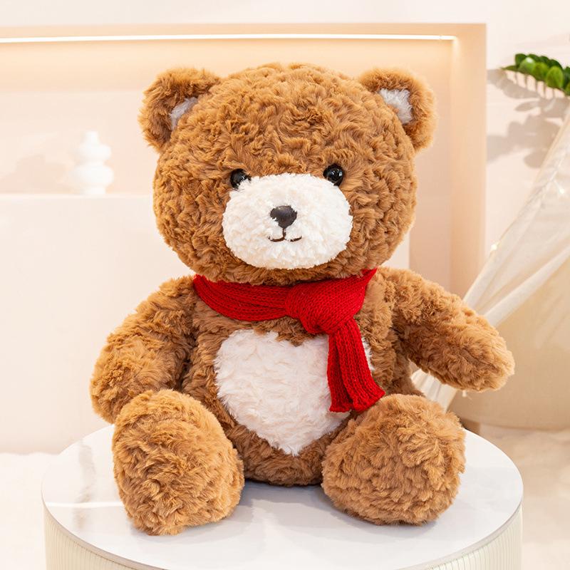 

Cute Cow Horn Bread Plush Teddy Bear with Heart Scarf - Sleep Companion and Ornament Sitting Height 30cm (0.35kg)