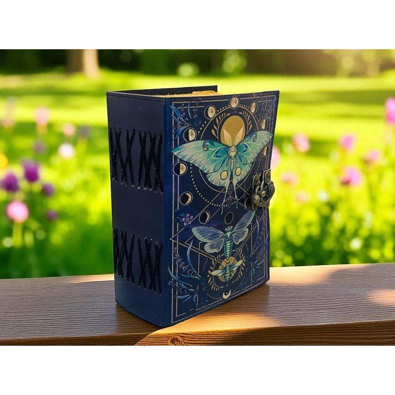 Handmade Spell Book with Lock | Personalized Wiccan Leather Journal with Deckle Pages | Witchy Gift