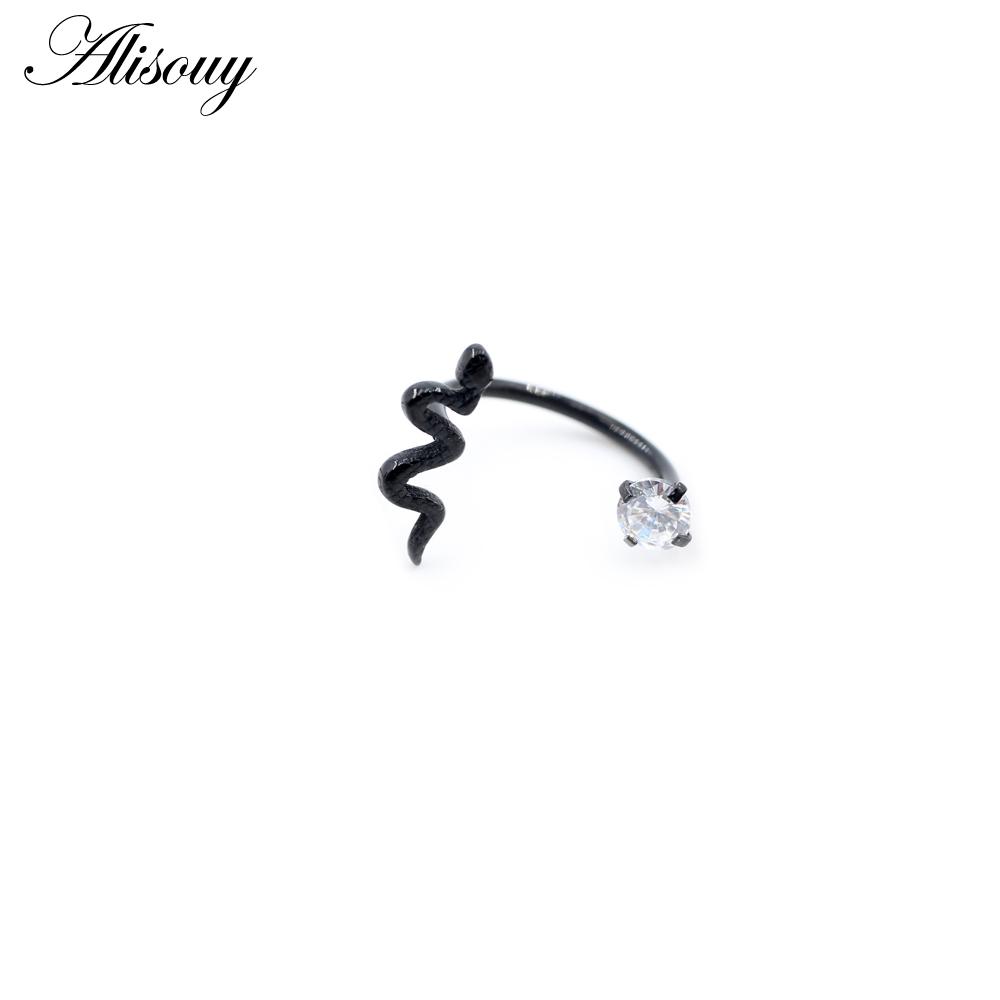 

Alisouy 1PC Змея Цирконий CZ Нержавеющая сталь изогнутая подкова губа лабрет кольца Snug Daith Helix серьги пирсинг украшения для тела чёрный