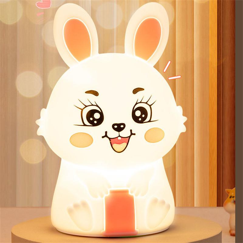 Nowa Śliczna Lampka Nocna Sterowana Pilotem Królik Silikonowa Lampka Nocna Redukująca Stres Lampka Nocna do Sypialni Prezent na Urodziny Prezent na Walentynki