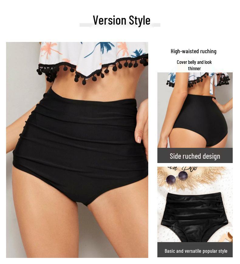 Women's High-Waisted Tummy-Control Slimming Bikini Bottoms with Quick-Dry Ruched Design in Multicolor