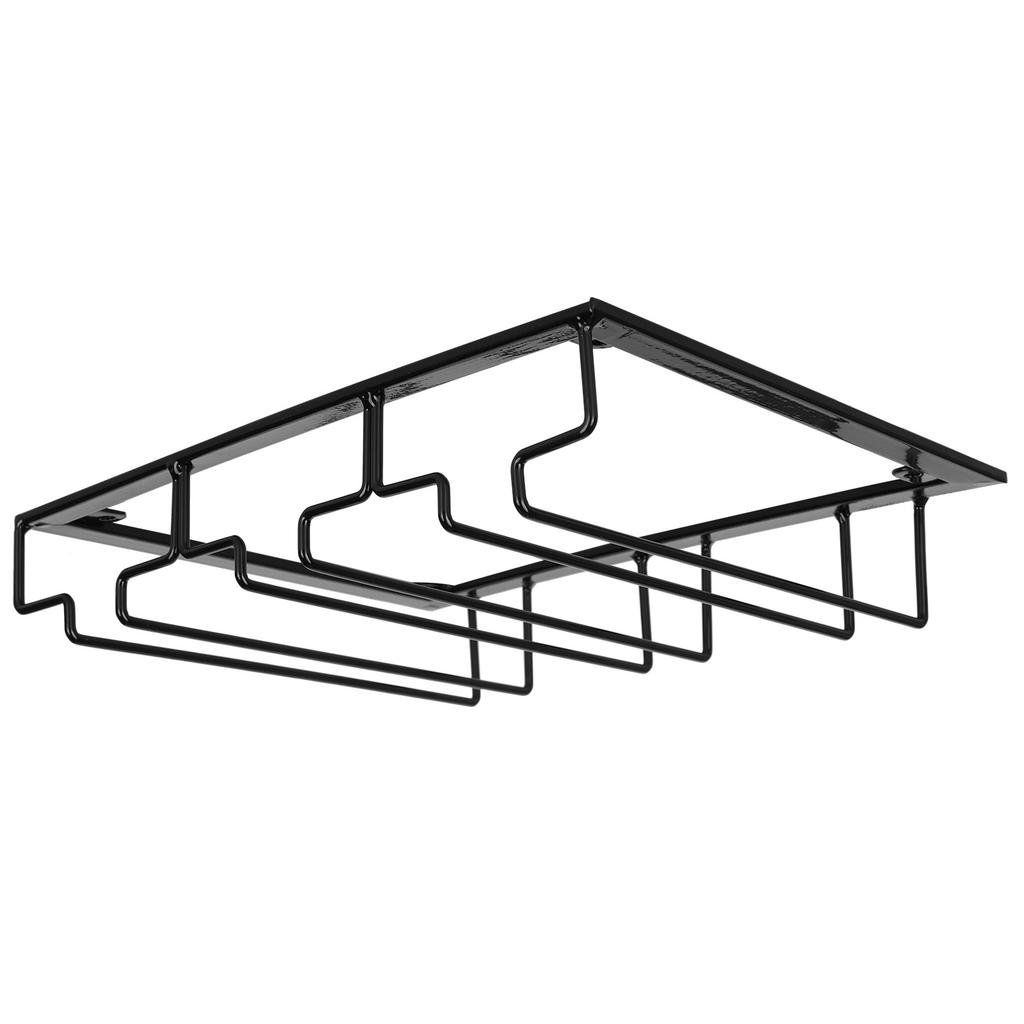 Wine Glass Rack Under Cabinet Stemware Holder Storage Hanger Metal Organizer for Bar Kitchen3 Slot 30x22.5cm Black