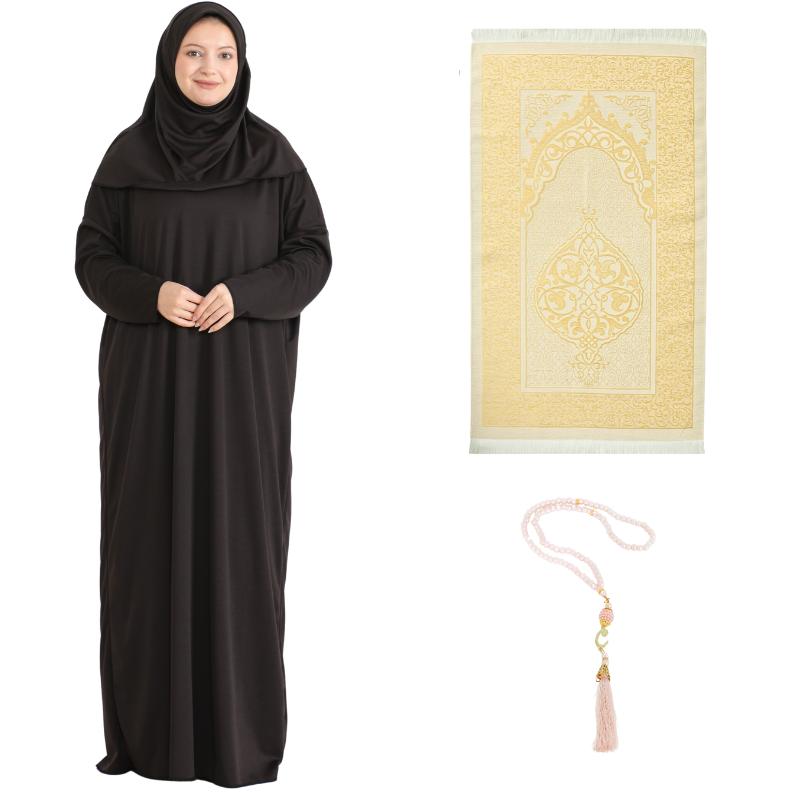 Women Prayer Dress With Hijab Rug Tasbih Muslim Set Islamic Clothes Abaya Jilbab Dubai Kaftan For Eid Ramadan