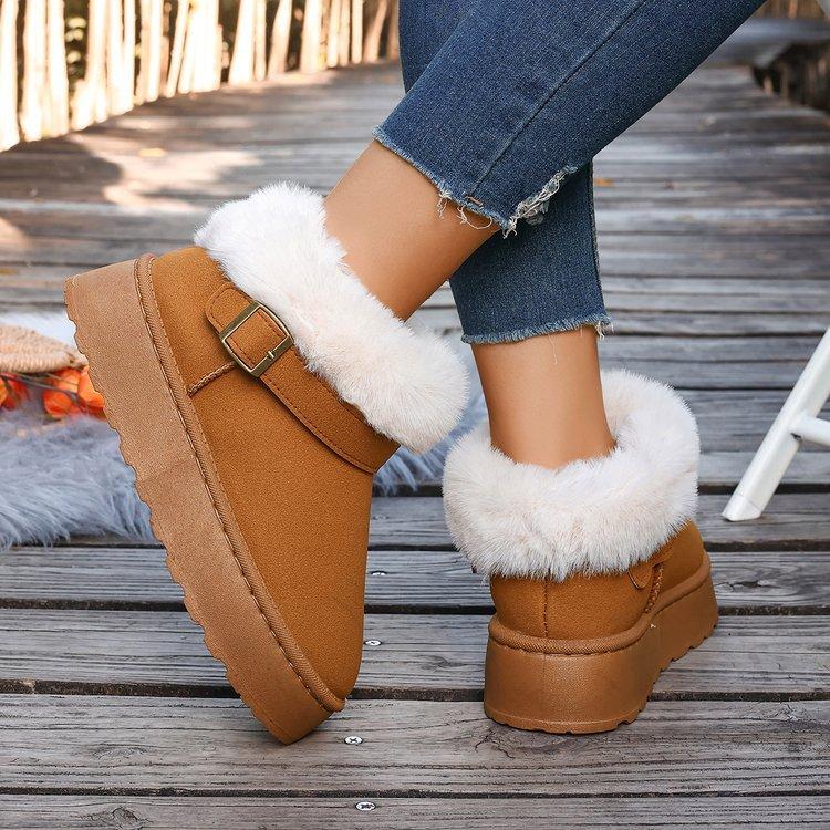 Stivali da neve invernali da donna in pelliccia fodera in peluche staffa per il piede caldi freddo leggeri escursionismo impermeabili antiscivolo bocca pelosa scarpe di cotone