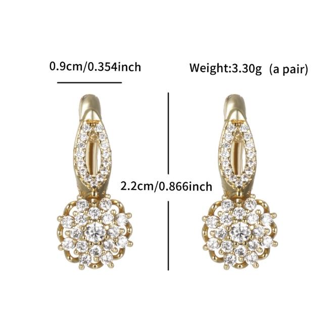 Women's Trendy Geometric 18K Gold Plated Zircon Hoop Earrings for Wedding Engagement Brass Jewelry