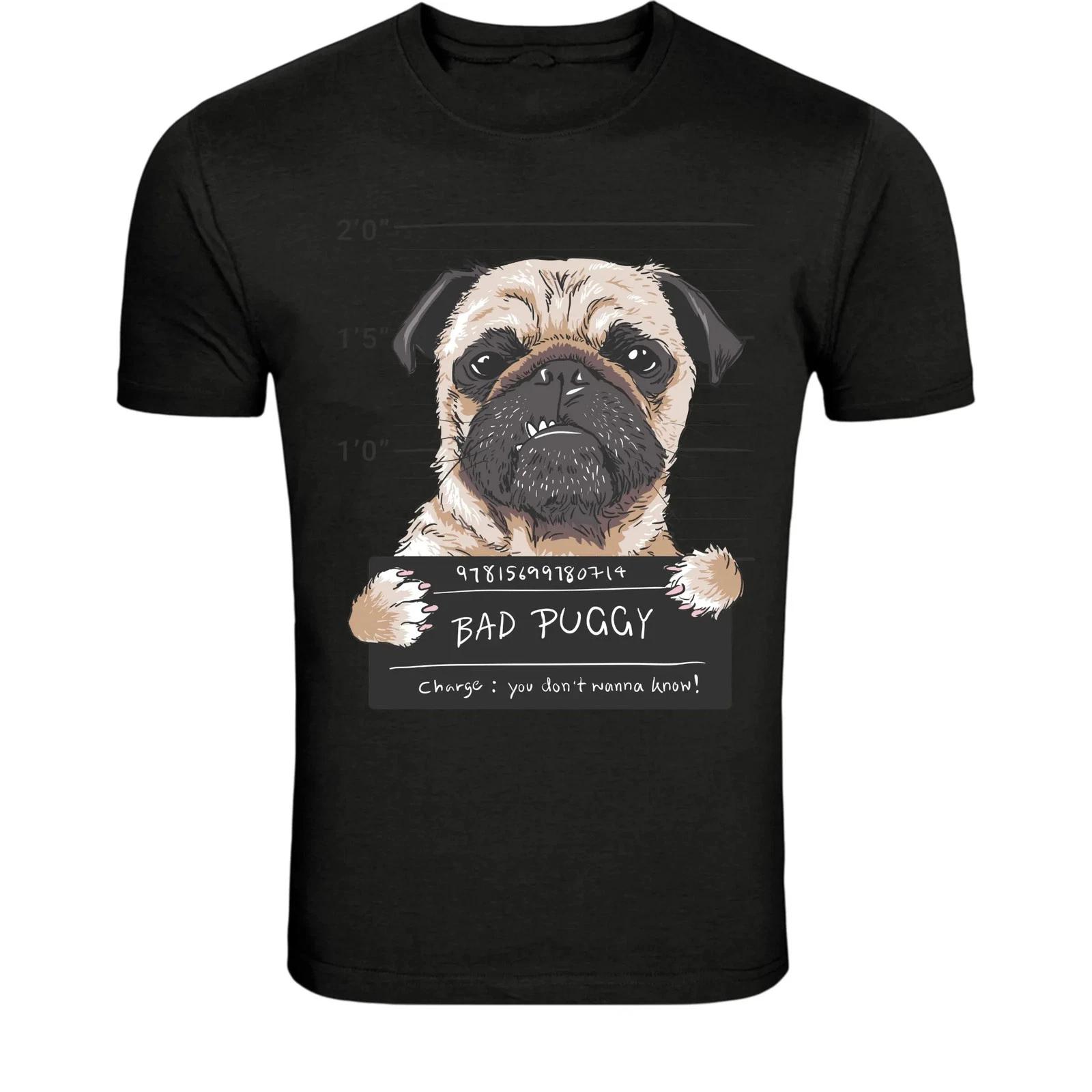 Bad Puggy Mugshot Funny Pug Dog T-Shirt - Naughty Dog Humor XXL