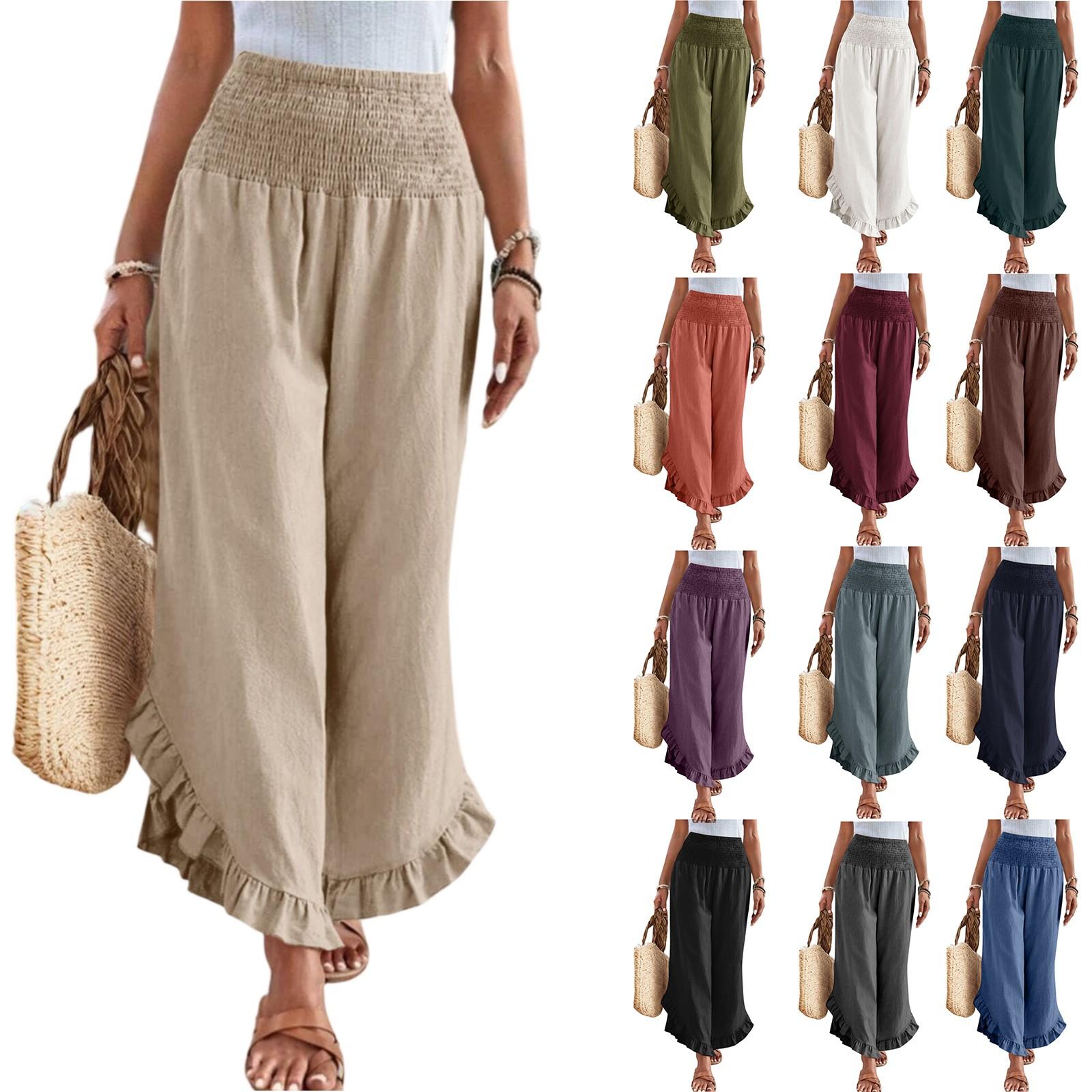 

Women s Solid Color Elastic Waist Slim Casual Pants Loose Pant Length XL білий