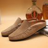 Fashion Summer Mules Suede Leather Half Shoes For Men Casual Mens Penny Loafers Slipper Slip On Flats Lazy Driving Shoes Man Moccasin