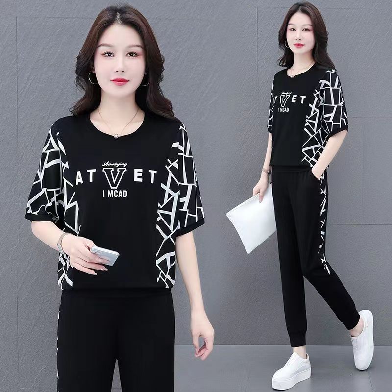 

100.00кг Женский размер плюс Скрывающий живот Скрывающий жир Летний Свободный Короткий рукав Black Size XL [Suggested 57.50 kg-65.00 kg]]