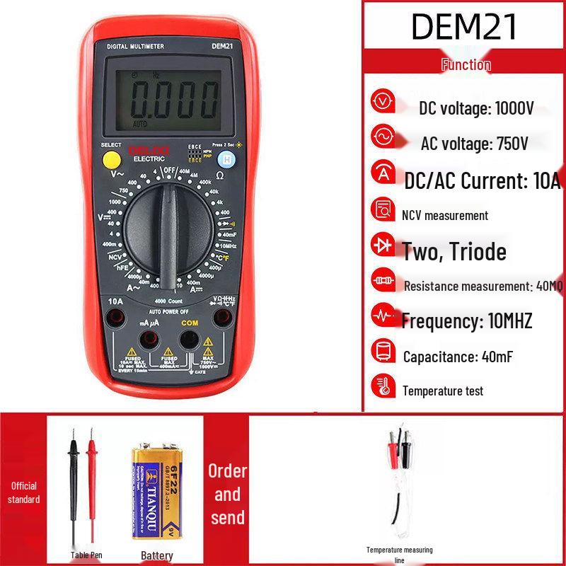 DELIXI Digital High-Precision Multimeter: Anti-Burn, Portable, Smart, Auto, Multipurpose Meter for Electricians.