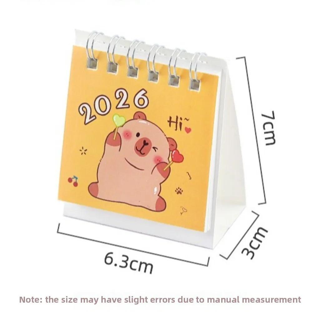 Simple Small 2026 Desk Calendar Cartoon Desktop Decoration Mini Calendar Standing Flip Coil Calendar Office School Supplies
