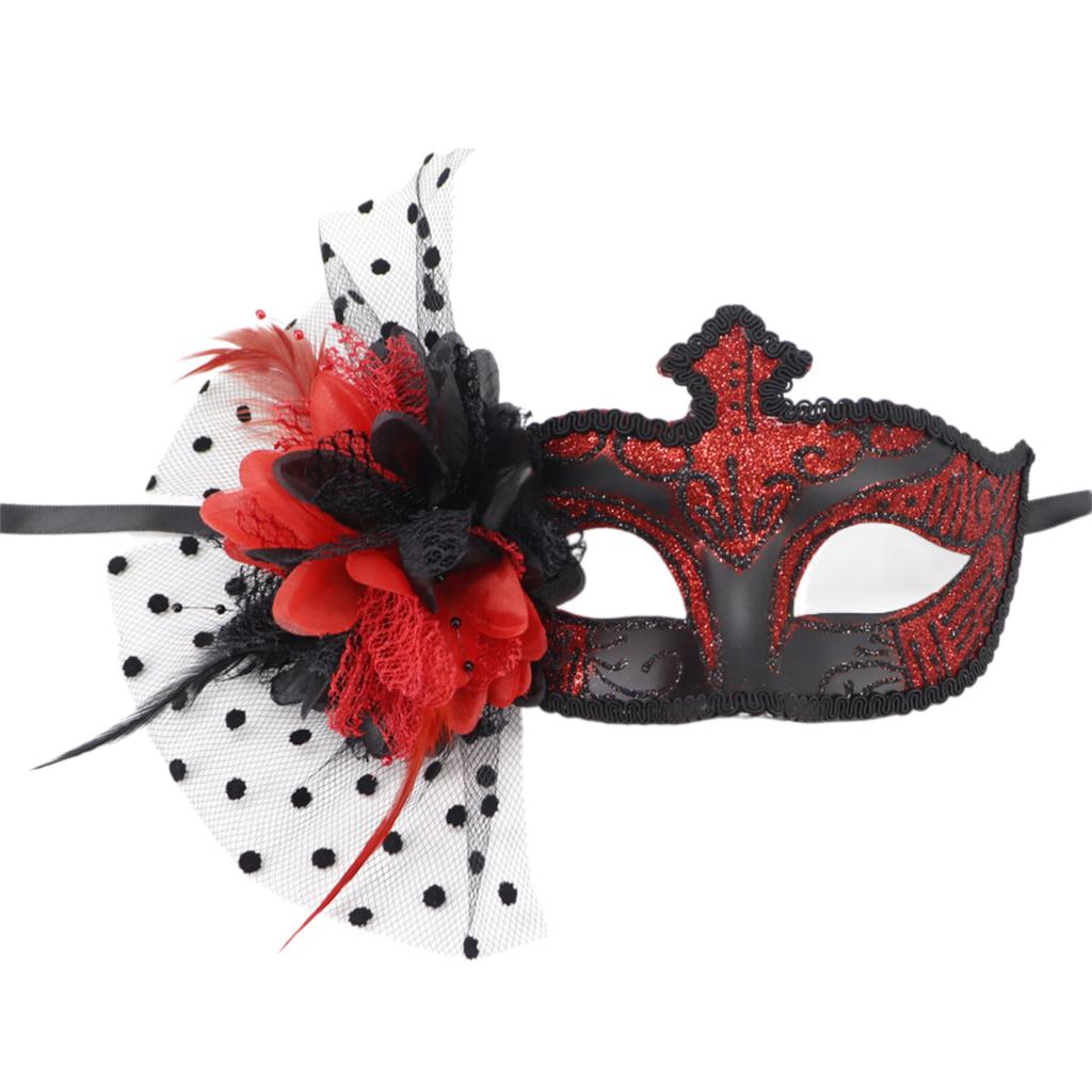 Feathered Masquerade Mask Halloween Party Eye Mask Flower Decoration Masquerade Half Face Mask for Women Cosplay