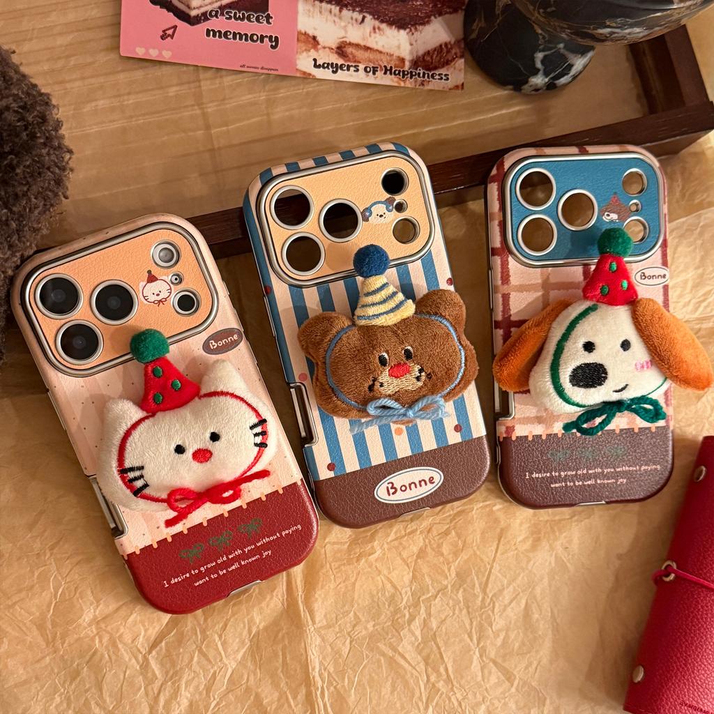 Plush Animal Doll Compatible with 17 Pro Max Phone Case Apple iPhone 16 3D 17 Leather 13 Soft Case 15