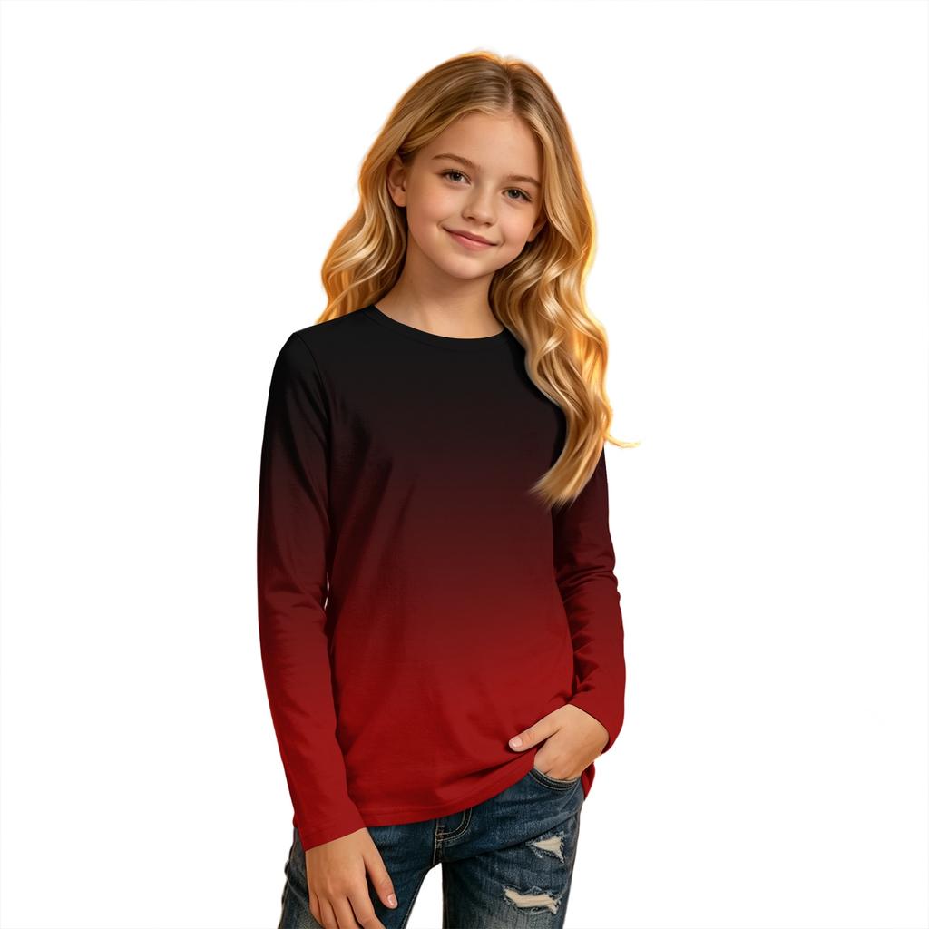 Kids' Round Neck Long Sleeve Gradient Print T-Shirt for Casual Everyday Wear