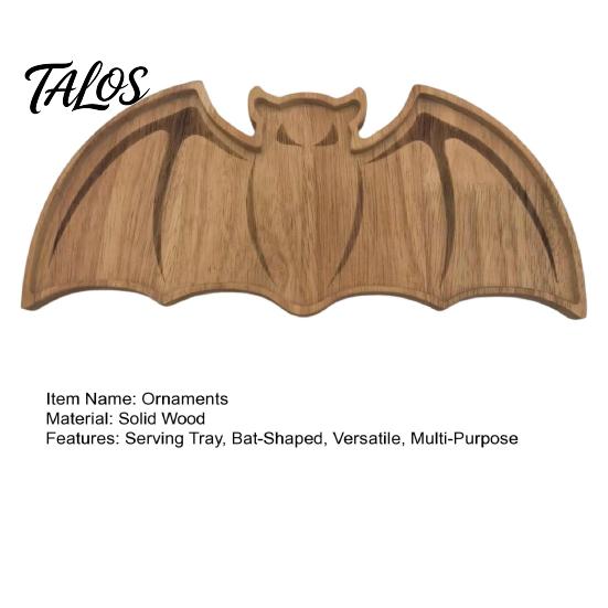 Handcrafted Wood Craft Bat-Shaped Wooden Serving Tray, Halloween Theme Snack Dessert Platter, Solid Trinket Dish Decorative Storage Plate for Jewelry