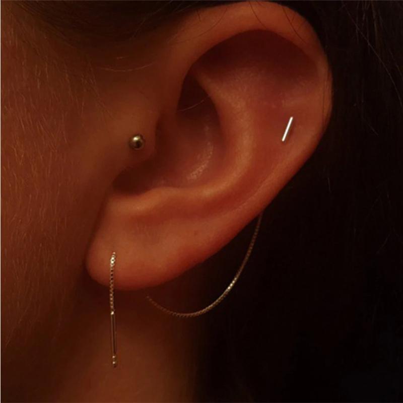 T-shaped Tassel Ear Chain, Low Luxury, High Appearance Level, Silver and Gold T-shaped Long Ear String Earrings
