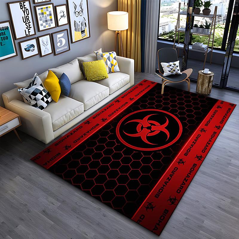 

Biohazard Symbol Rug with Bold Orange Design Suitable for use as an anti-slip game mat for living room and bedroom sofas 40x60cm( 15x23in )