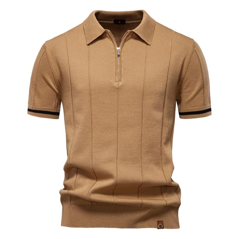 Herren Unifarbenes Sport-Reißverschluss-Polohemd Athletische Soziale Poloshirts Herren Büro Slim Fit
