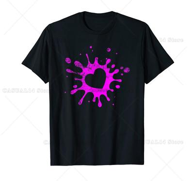 Dooldle Valentinstag Retro Pink Farbe Herz T-Shirt Für Feiertagspaar Freundin Freund Stree Style Hip Hop Tee