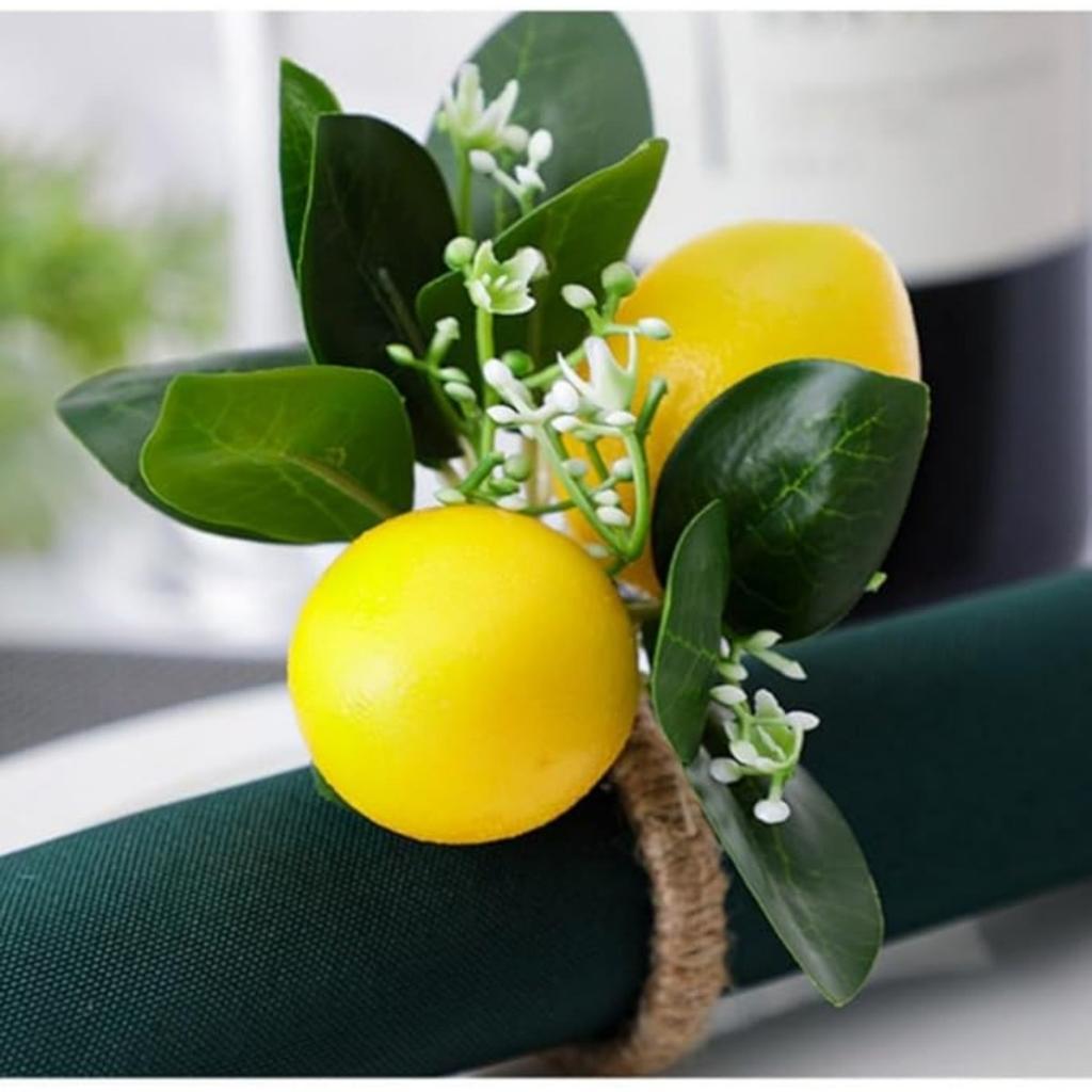 Artificial Lemon Napkin Rings Set of 2, Jute Napkin Ring, Greenery Napkin Ring Holders Farmhouse Napkin Rings for Summer Decor Dinner Weddings Parties