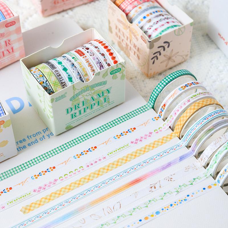 10 Rolls Gentle Color Tone Washi Tapes Set Super Mini Basic Flower Pattern 5mm Lace Paper Masking Tape Decoration Stickers
