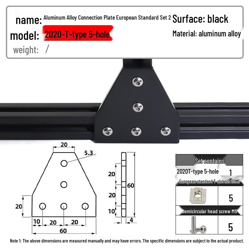T-slot Aluminum 5-Hole 2020/3030/4040/4545 Triangle Connector Plate