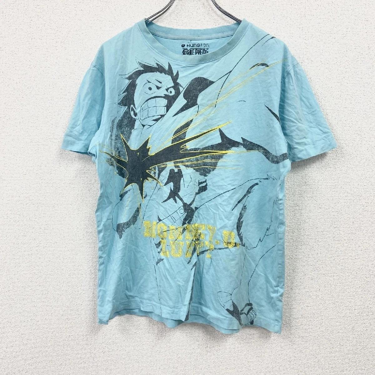 ONE PIECE Luffy T-Shirt XL Light Blue Big Print Anime Tee Vintage Style Japan XL