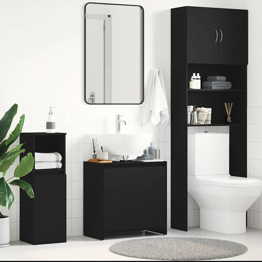 vidaXL Badschrank Schwarz Eichen-Optik 60x33x61 cm Holzwerkstoff schwarz