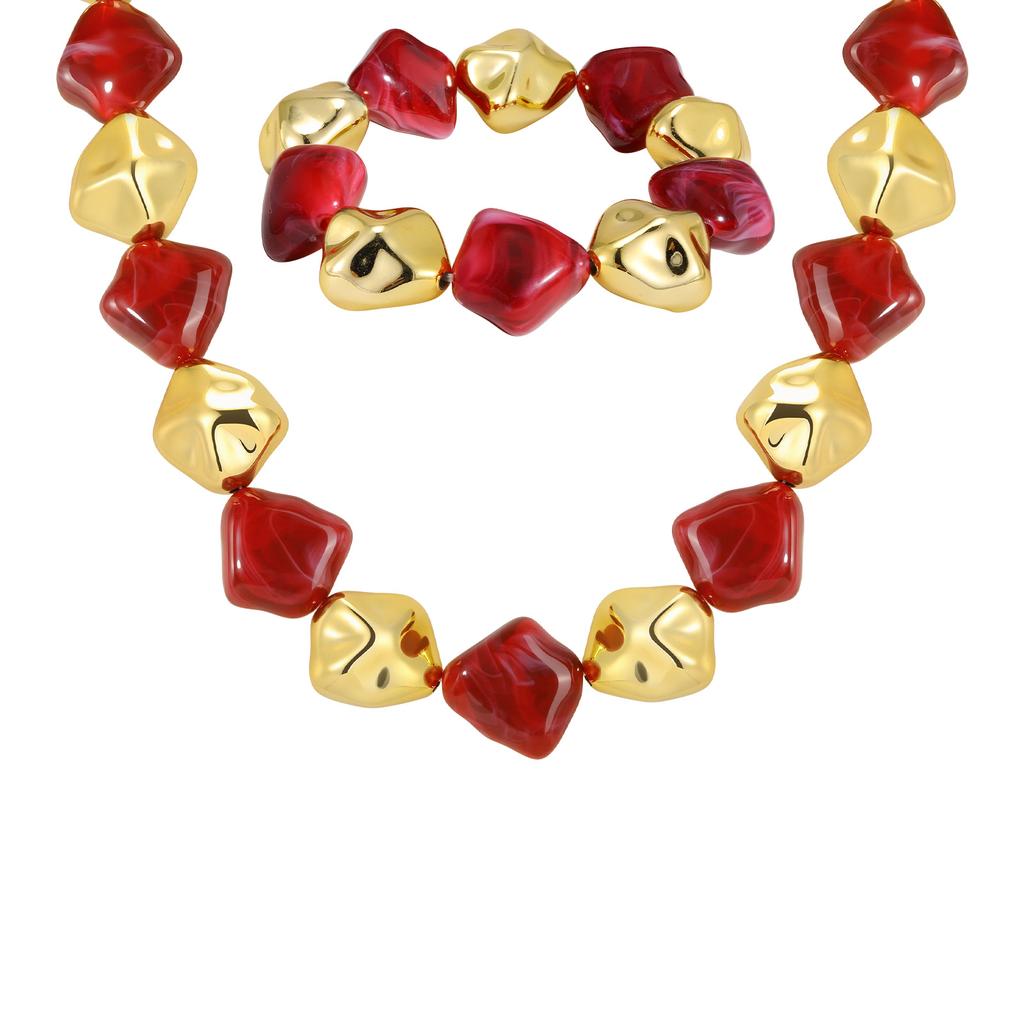 Vintage Boho Colorful Acrylic Irregular Bead Chain Necklace for Women, Geometric Resin Handmade Necklace, Fashion Jewelry Set