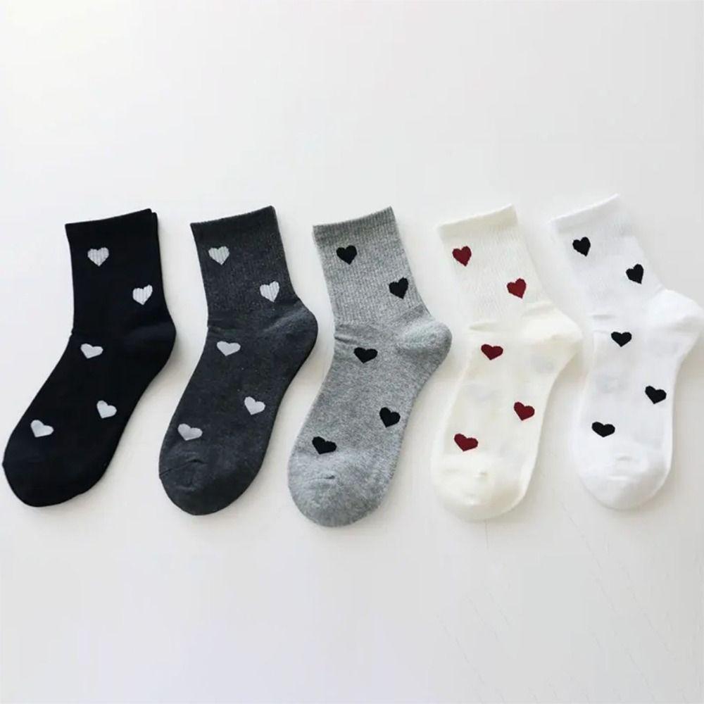 5 Paar Koreanischer Stil Liebes Mittelschaftsocken Harajuku Mittelschaftsocken Niedliche Patchwork Farbsocken Damen