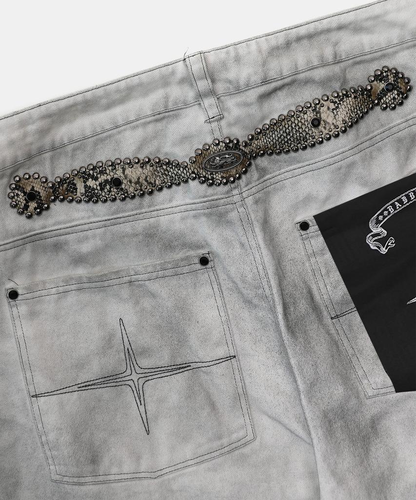 BADBLOOD Viper Gemstone Curved Pants - Dusty White