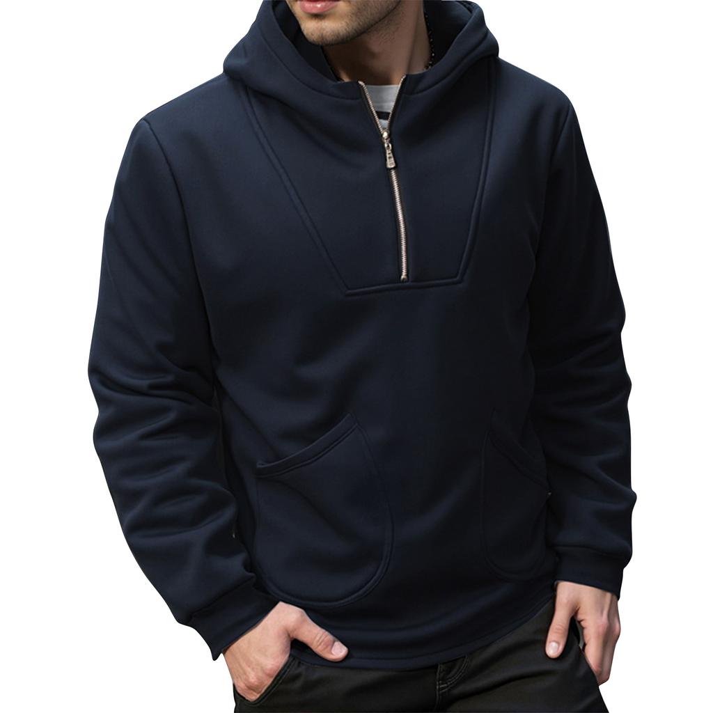 Men's Solid Color Half-Zip Sweatshirt Hoodie Men's Sports Large Size Casual Sweatshirt