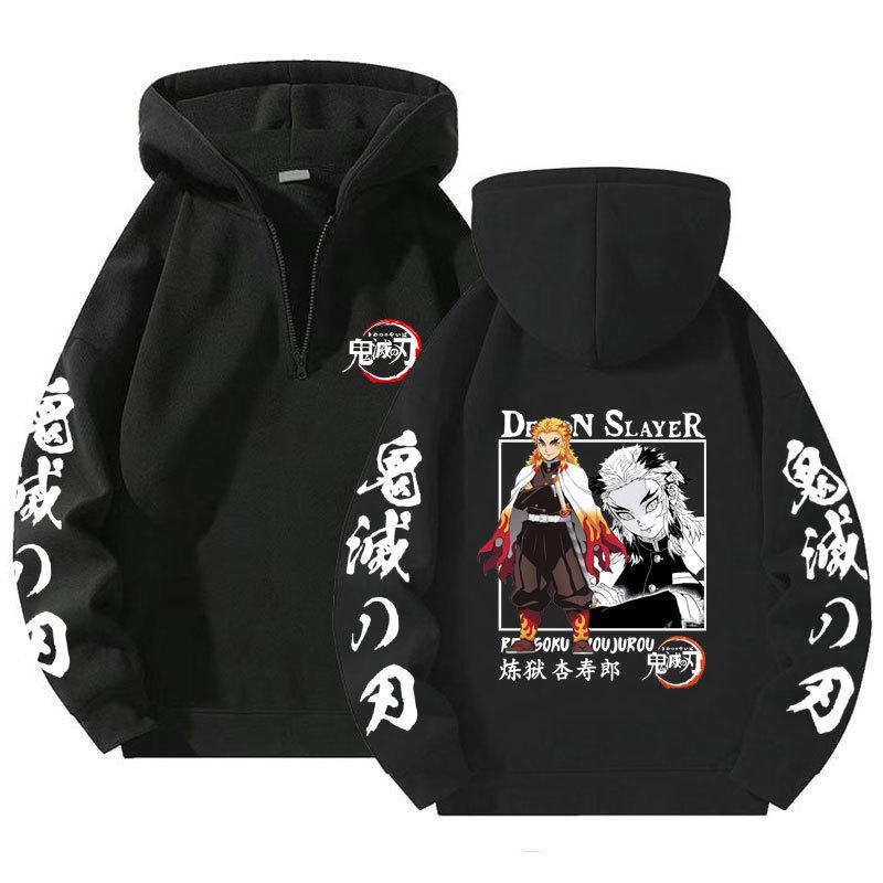 

Cotton Long Anime Sleeved Hooded Sweatshirt Casual Fashion Loose Solid Color Zipper Lapel Pullover Sweatshirt S