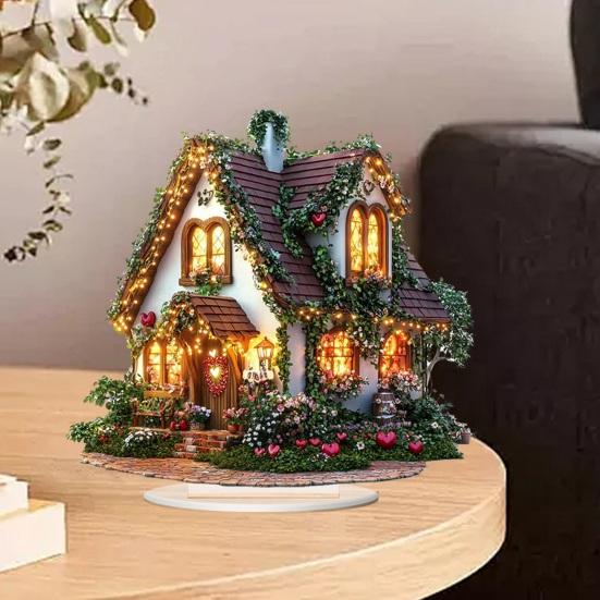 Valentinstag Haus Tischschild 2D Hausförmiges Dekorationsschild Bauernhaus Hochzeitsfeier Zuhause Wohnzimmer Schlafzimmer Tischdekoration