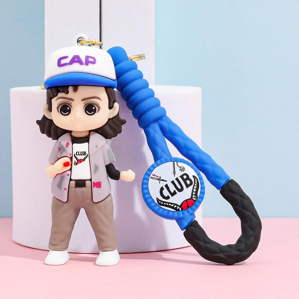 

New Fashion Bag Accessories The Horror TV Keychain Mike Will Demogorgon With Strings Rope For Female Children Birthday Gift 6 cm