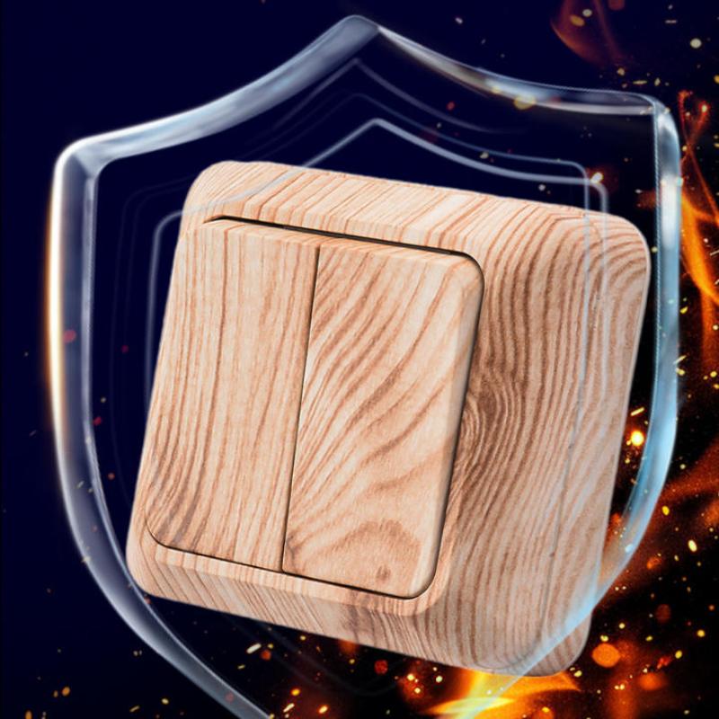 1Pcs Wall Mounted 1 Gang 1 Way Spray Plastic On/Off Wood Eu Standard Button Light Switch Flame Retardant Classic Surface Switch